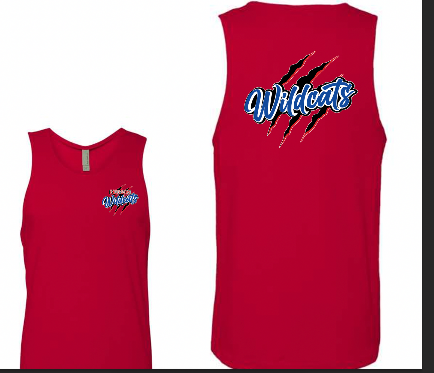 Pierson Wildcats Tank Top – Red, front and back