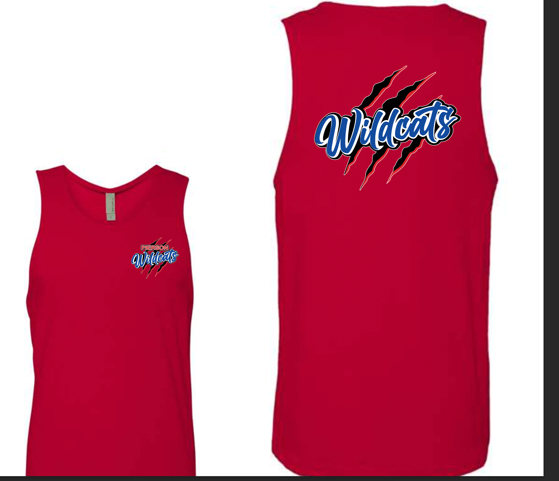 Pierson Wildcats Tank Top – Red, front and back