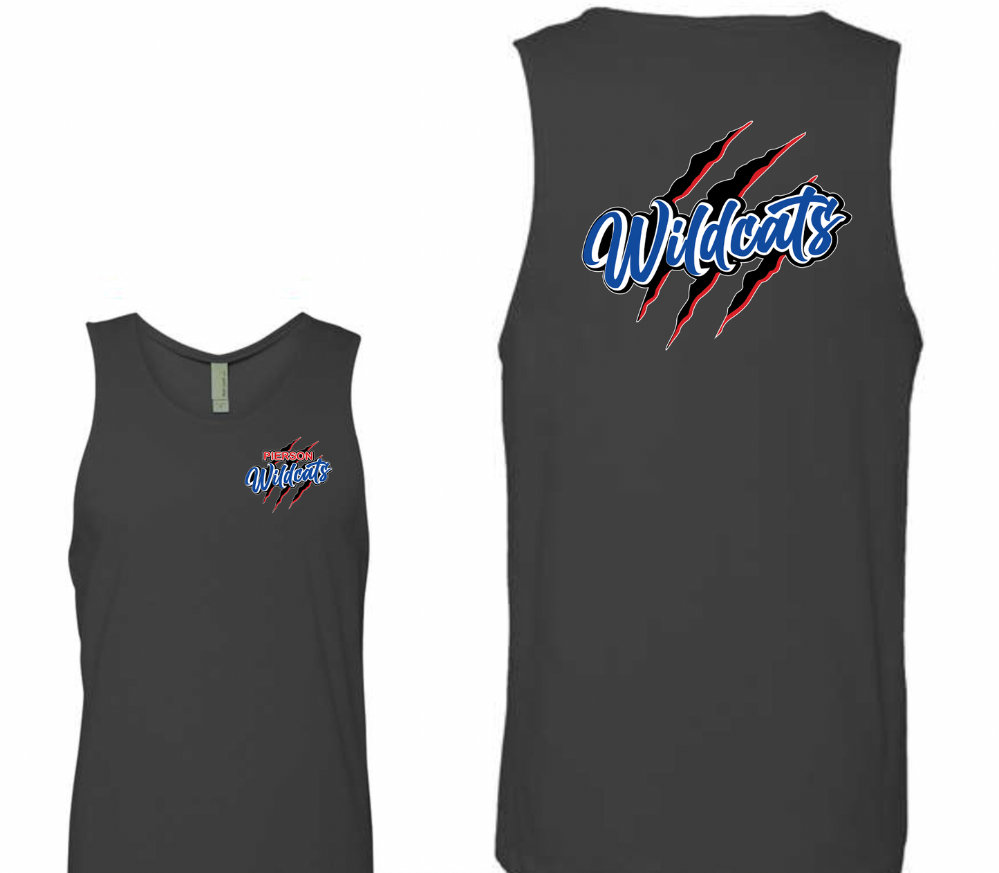 Pierson Wildcats Tank Top – Dark Grey, front and back