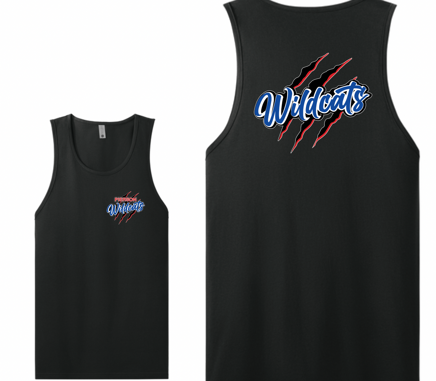 Pierson Wildcats Tank Top – Black, front and back