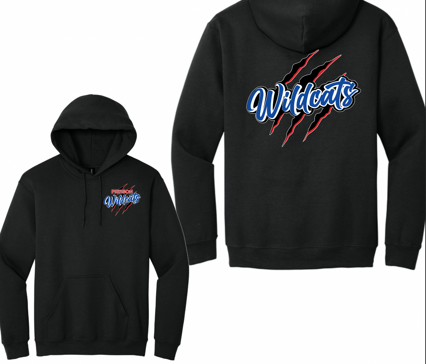Pierson Wildcats Heavyweight Hoodie – Black, front and back