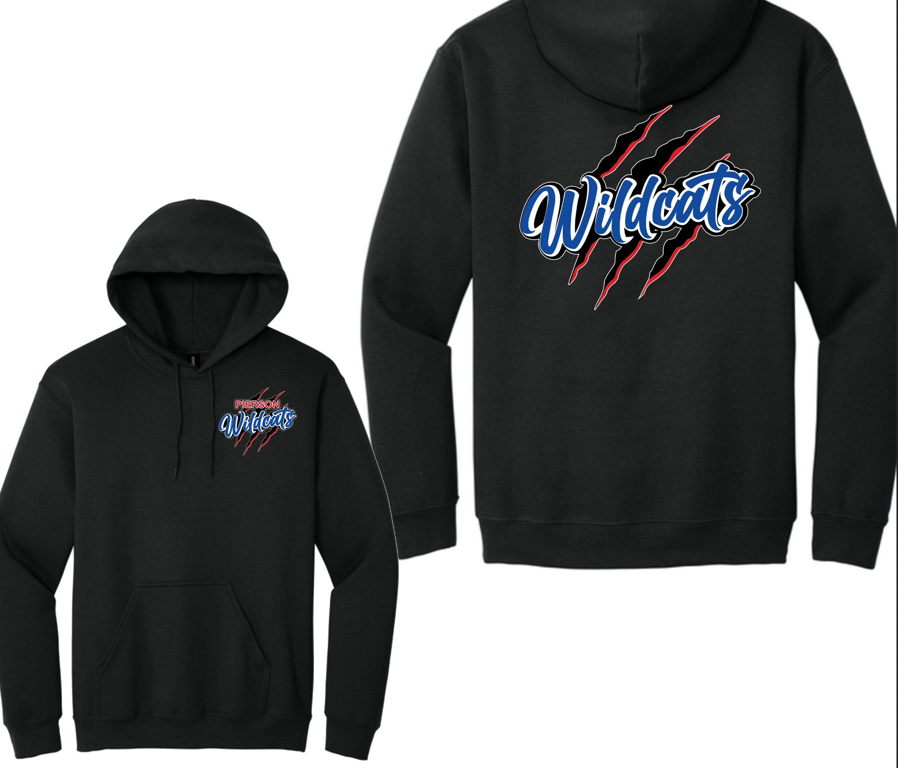 Pierson Wildcats Heavyweight Hoodie – Black, front and back