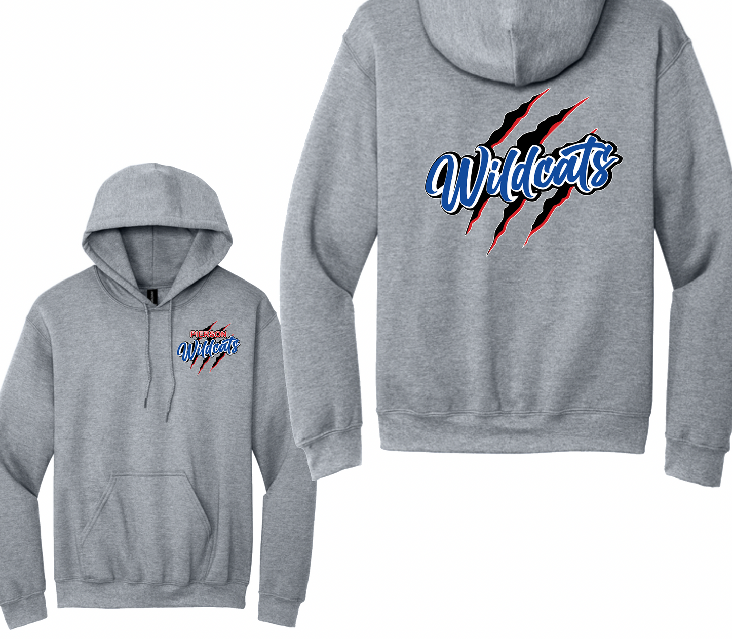 Pierson Wildcats Heavyweight Hoodie – Sport Grey, front and back