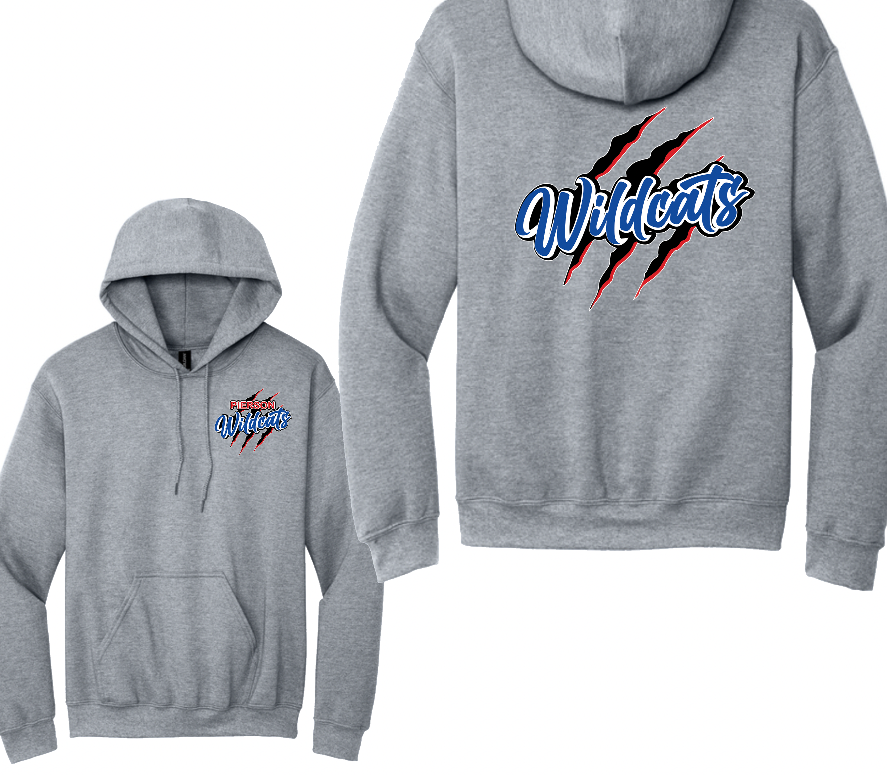 Pierson Wildcats Heavyweight Hoodie – Sport Grey, front and back