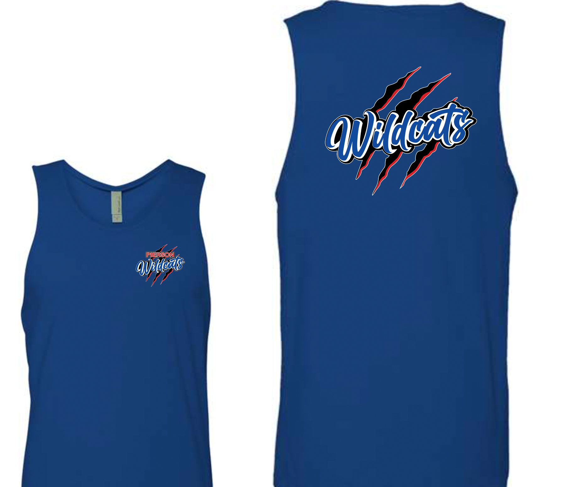Pierson Wildcats Tank Top – Royal Blue, front and back