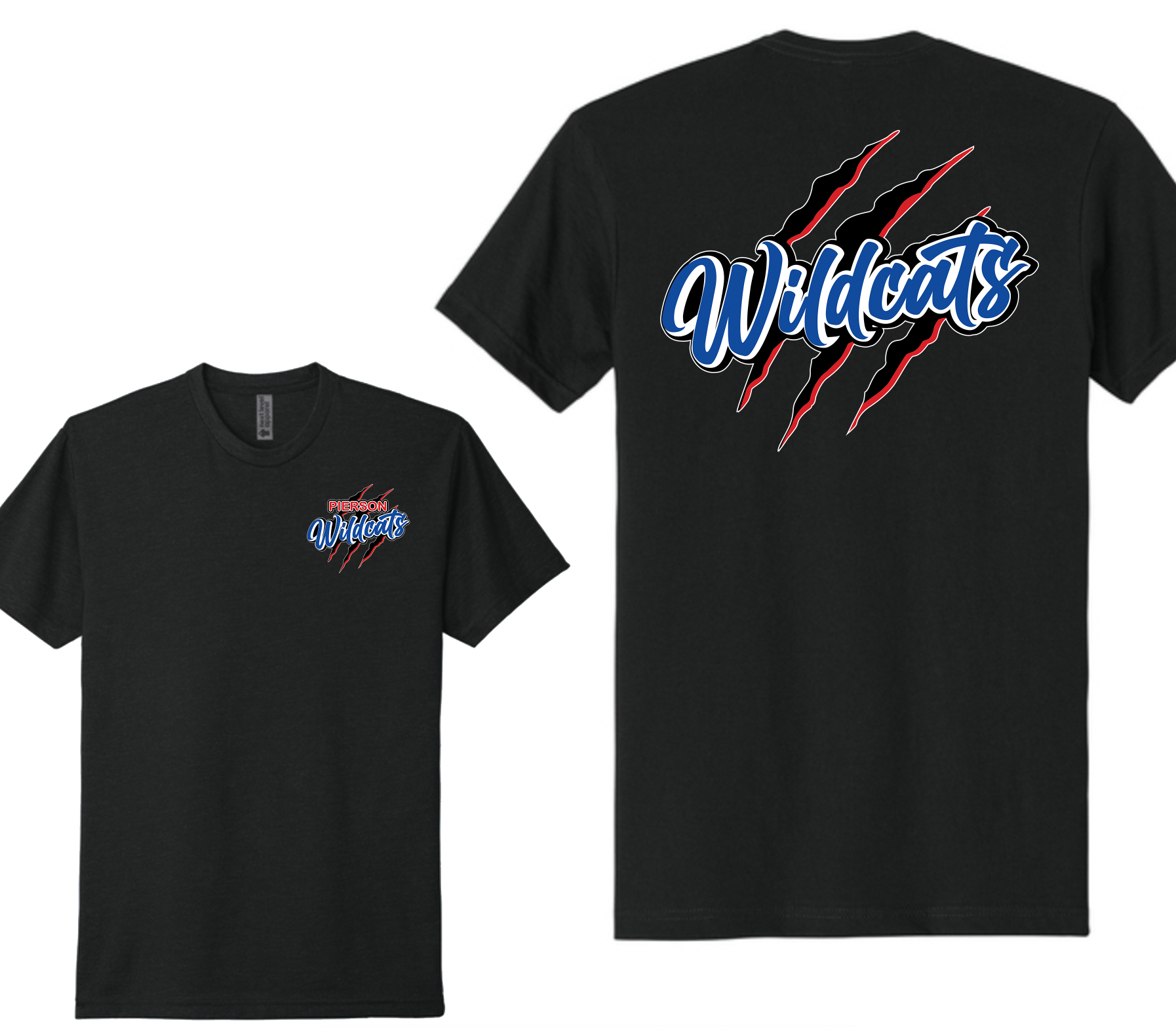 Pierson Wildcats CVC Tee – Black, front and back view