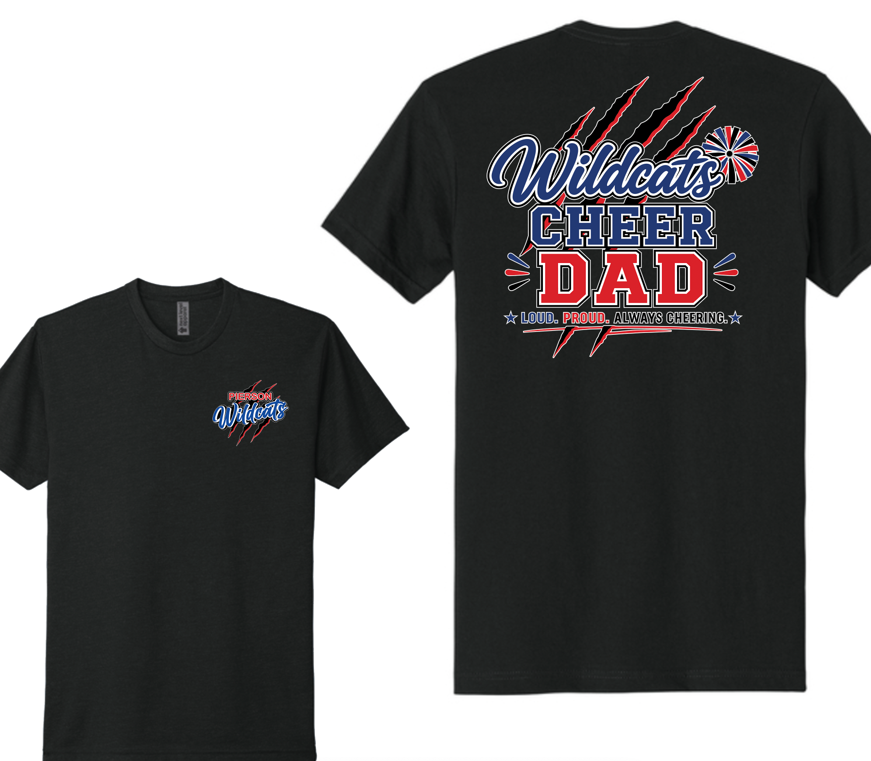 Pierson Wildcats Cheer Dad CVC Tee – Black, front and back