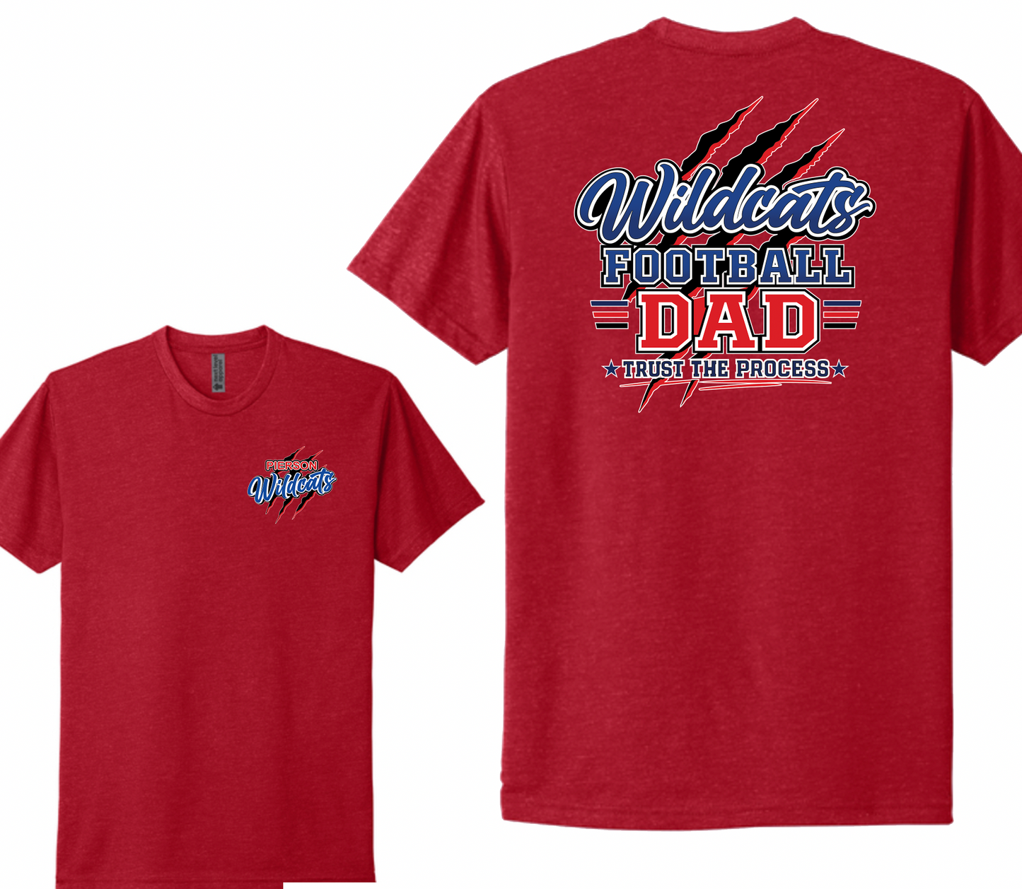 Pierson Wildcats Football Dad CVC Tee – Red, front and back