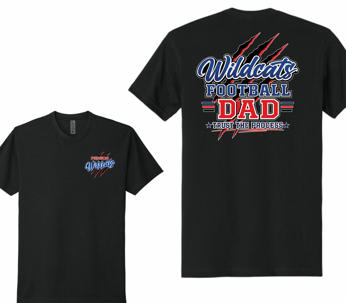 Pierson Wildcats Football Dad CVC Tee – Black, front and back