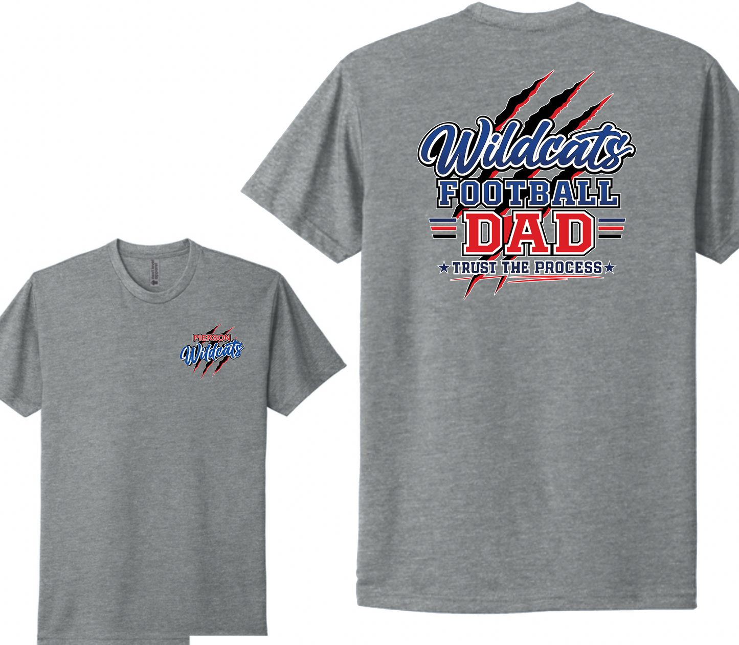Pierson Wildcats Football Dad CVC Tee – Sport Grey, front and back