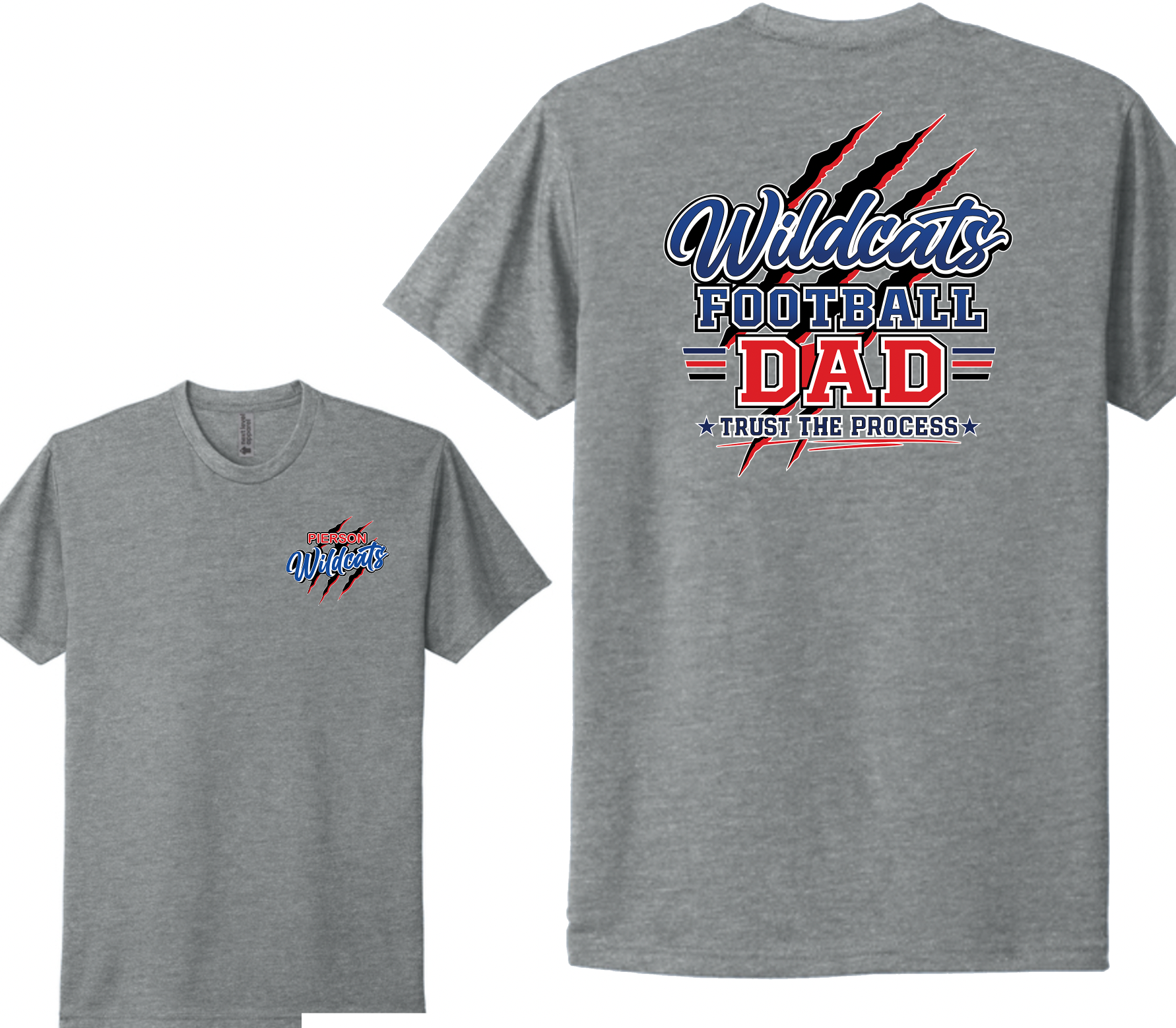 Pierson Wildcats Football Dad CVC Tee – Sport Grey, front and back
