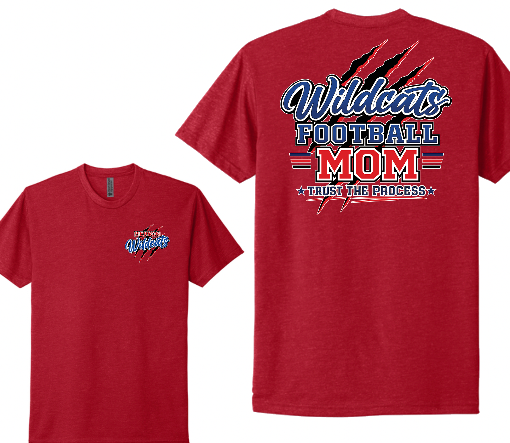 Pierson Wildcats Football Mom CVC Tee – Red, front and back