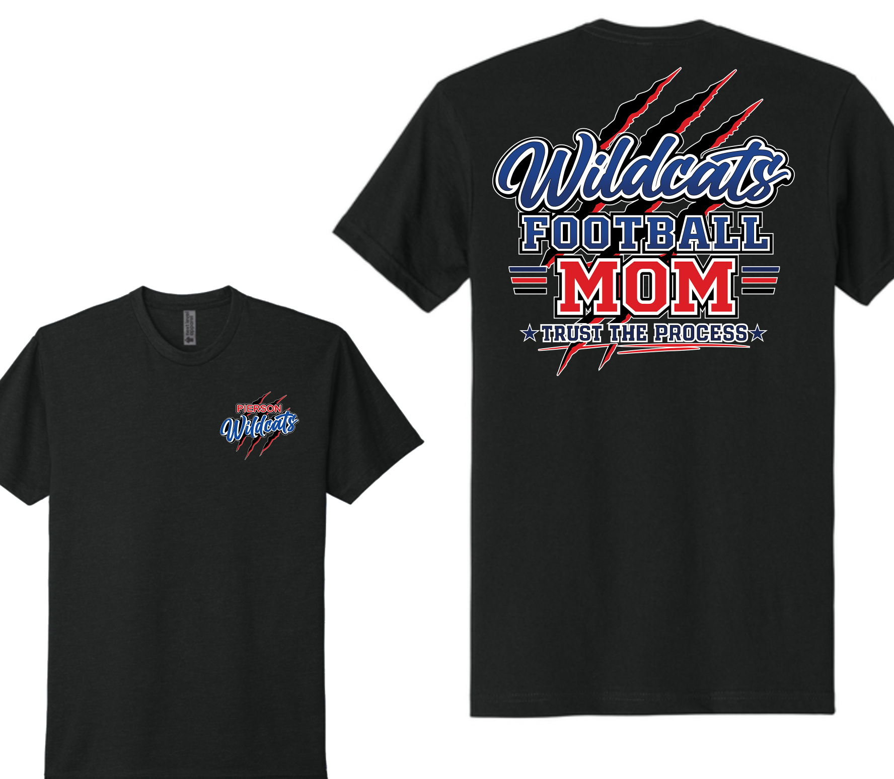 Pierson Wildcats Football Mom CVC Tee – Black, front and back