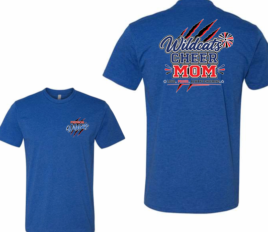 Pierson Wildcats Cheer Mom CVC Tee – Royal Blue, front and back