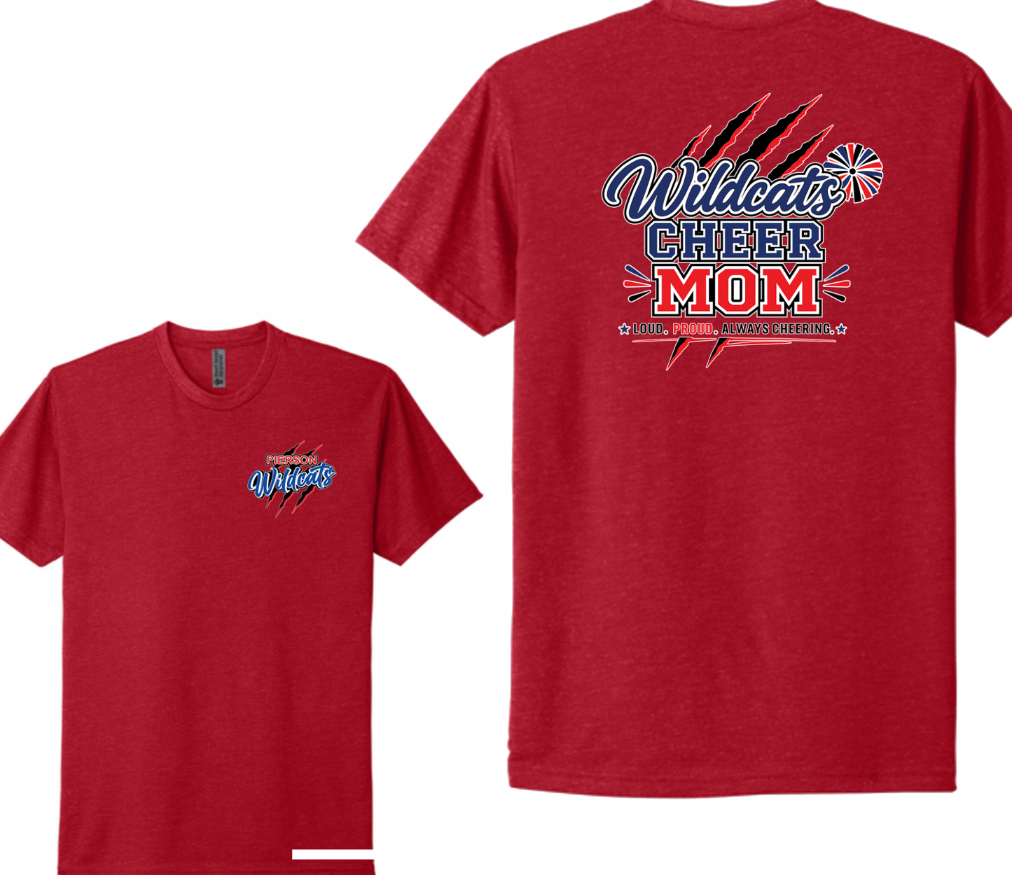 Pierson Wildcats Cheer Mom CVC Tee – Red, front and back