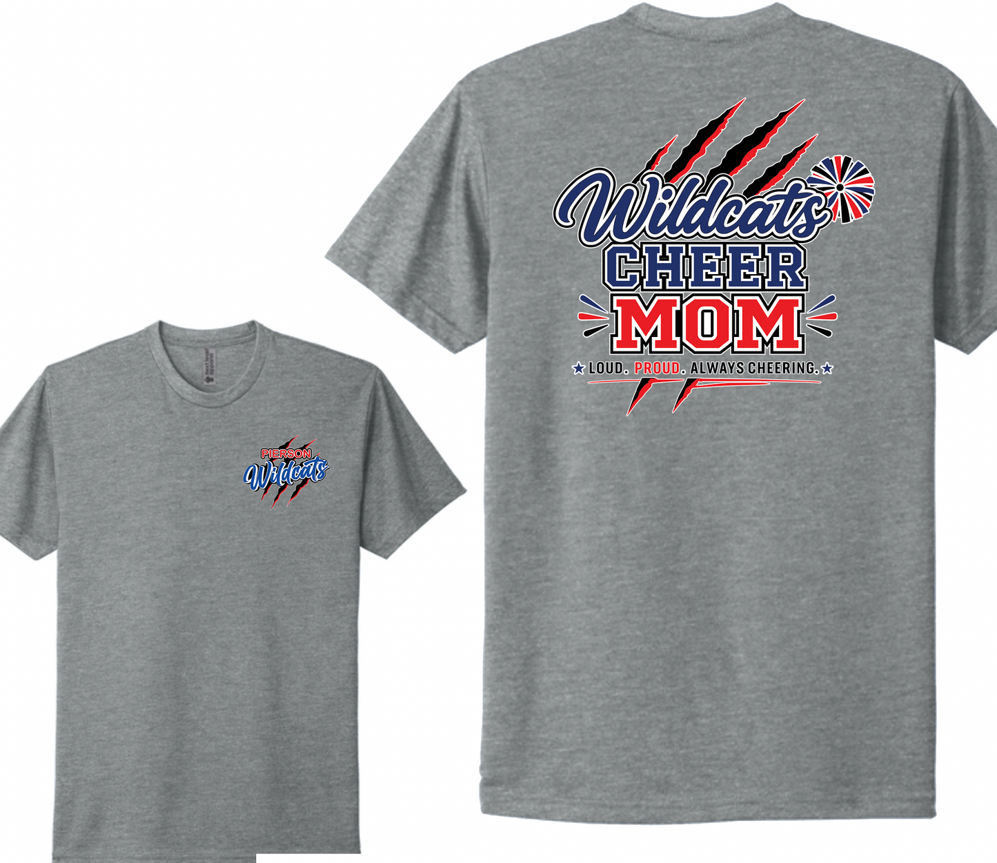 Pierson Wildcats Cheer Mom CVC Tee – Sport Grey, front and back
