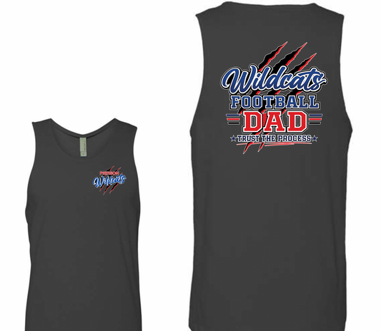Pierson Wildcats Football Dad Tank Top – Dark Grey, front and back