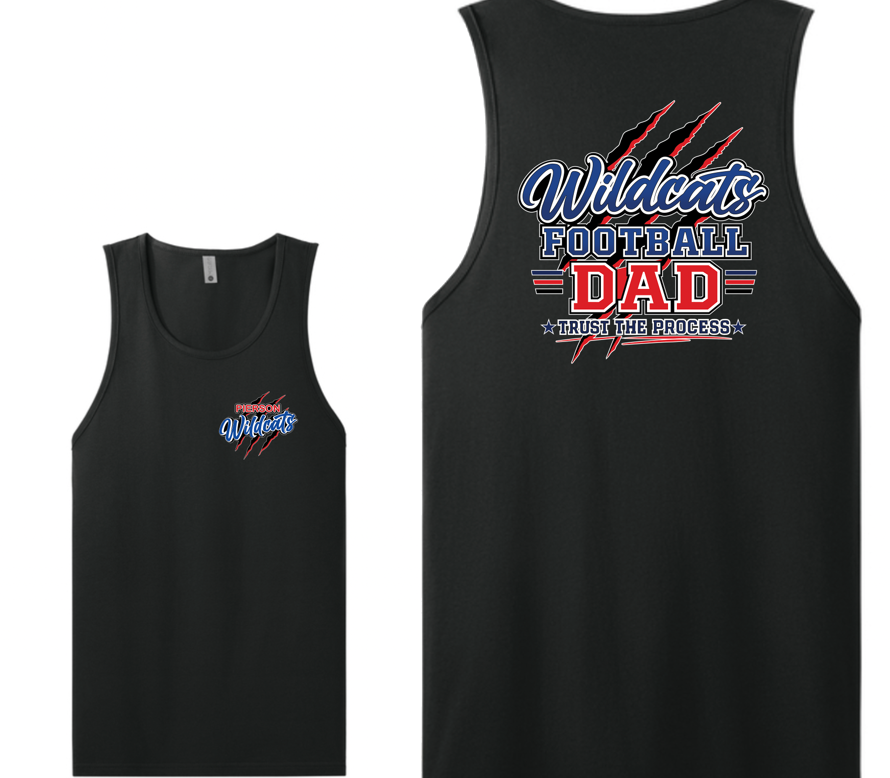 Pierson Wildcats Football Dad Tank Top – Black, front and back